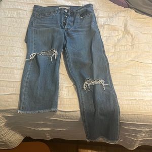 Levi wedgie straight cropped jeans w knee rips